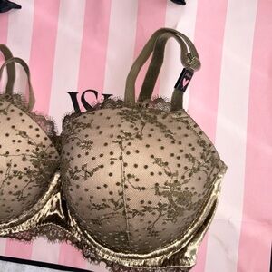 Victoria's Secret Gold Lace Overlay Push-Up Bra